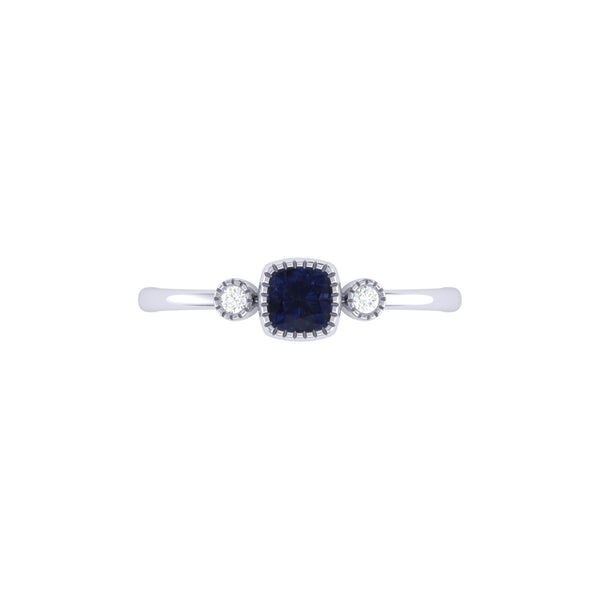 LuvMyJewelry Cushion Cut Sapphire & Diamond Birthstone Ring In 14K White Gold