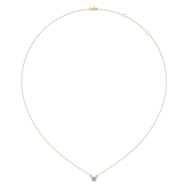 LuvMyJewelry Cushion Cut Tanzanite & Diamond Birthstone Necklace In 14K Yellow Gold