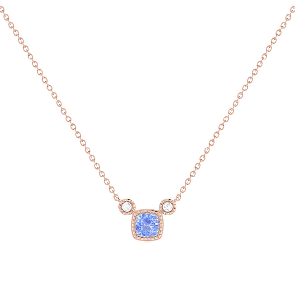 LuvMyJewelry Cushion Cut Tanzanite & Diamond Birthstone Necklace In 14K Rose Gold