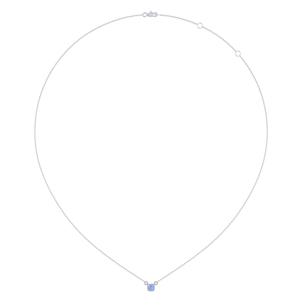 LuvMyJewelry Cushion Cut Tanzanite & Diamond Birthstone Necklace In 14K White Gold