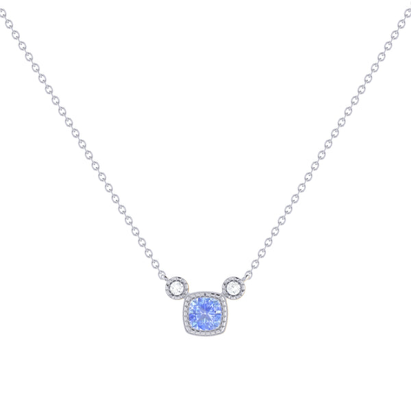 LuvMyJewelry Cushion Cut Tanzanite & Diamond Birthstone Necklace In 14K White Gold