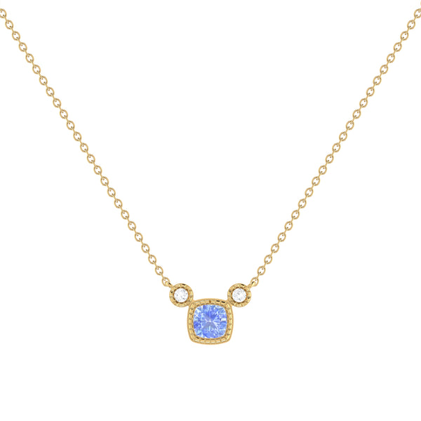 LuvMyJewelry Cushion Cut Tanzanite & Diamond Birthstone Necklace In 14K Yellow Gold