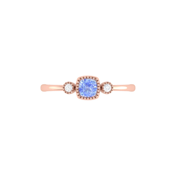 LuvMyJewelry Cushion Cut Tanzanite & Diamond Birthstone Ring In 14K Rose Gold