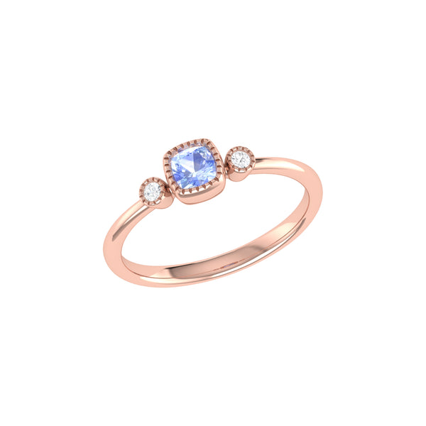 LuvMyJewelry Cushion Cut Tanzanite & Diamond Birthstone Ring In 14K Rose Gold