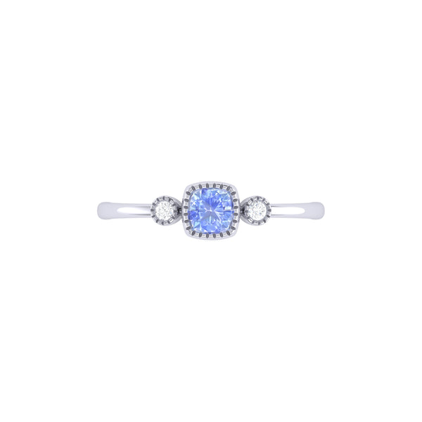 LuvMyJewelry Cushion Cut Tanzanite & Diamond Birthstone Ring In 14K White Gold