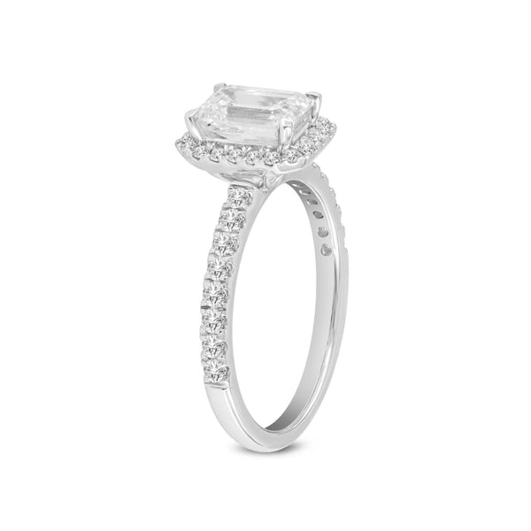 LuvMyJewelry Czarina 14K White Gold Emerald Cut Lab Grown Diamond Halo Engagement Ring - 1.75 Ctw