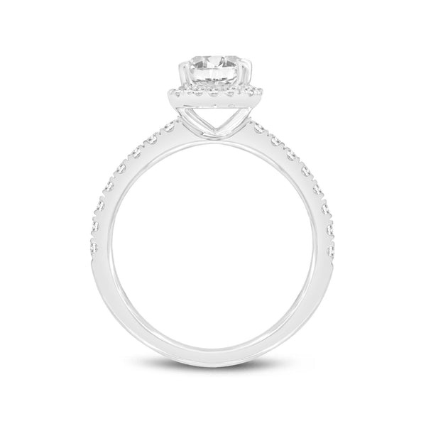 LuvMyJewelry Czarina 14K White Gold Emerald Cut Lab Grown Diamond Halo Engagement Ring - 1.75 Ctw