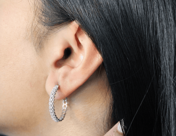 LuvMyJewelry Dahlia Diamond Rope Hoop Earrings In 14K White Gold