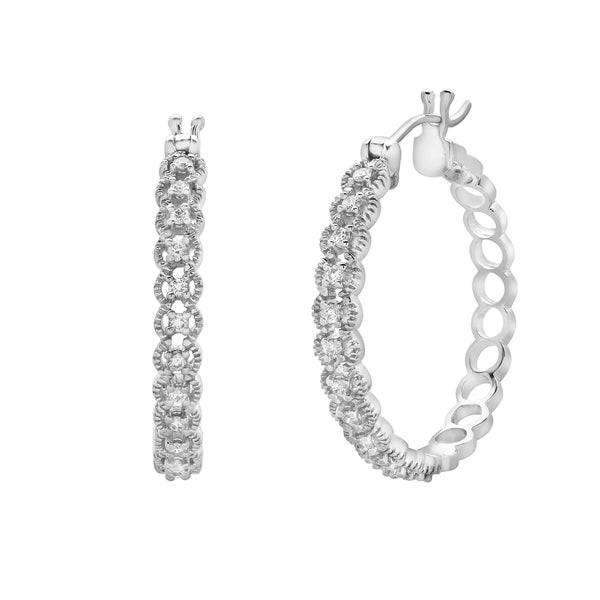 LuvMyJewelry Dahlia Diamond Rope Hoop Earrings In 14K White Gold