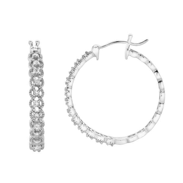 LuvMyJewelry Dahlia Diamond Rope Hoop Earrings in 14K White Gold