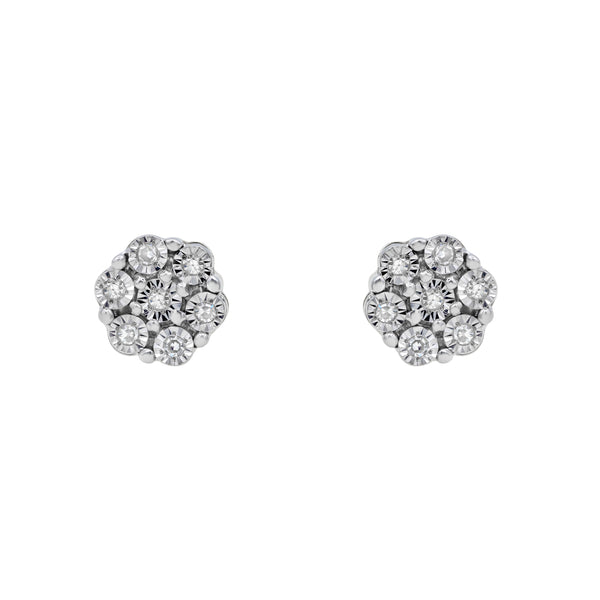 LuvMyJewelry Dainty Cluster Stud 10K Yellow Gold Diamond Earrings 0.05 Ct. Tw