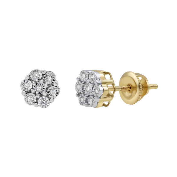 LuvMyJewelry Dainty Cluster Stud 10K Yellow Gold Diamond Earrings 0.05 ct. tw