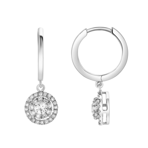 LuvMyJewelry Daphne Pave Round Diamond Drop Huggie Hoop Earrings In 14K White Gold
