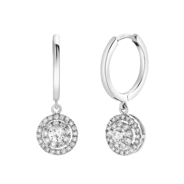 LuvMyJewelry Daphne Pave Round Diamond Drop Huggie Hoop Earrings in 14K White Gold