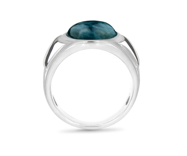 LuvMyJewelry Dark Blue Apatite Stone Signet Ring In Sterling Silver