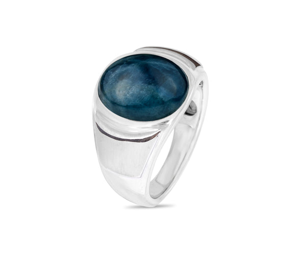 LuvMyJewelry Dark Blue Apatite Stone Signet Ring In Sterling Silver