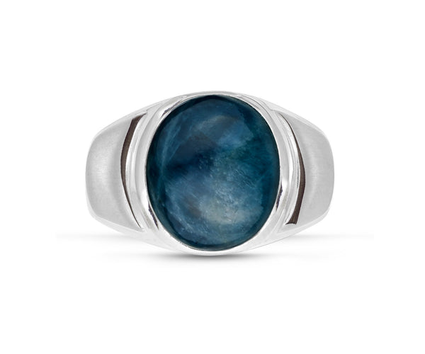 LuvMyJewelry Dark Blue Apatite Stone Signet Ring in Sterling Silver