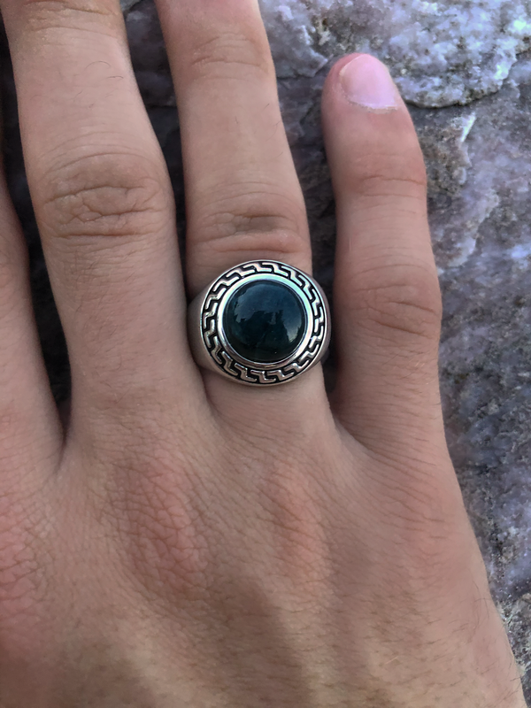 LuvMyJewelry Dark Blue Sodalite Stone Signet Ring In Black Rhodium Plated Sterling Silver