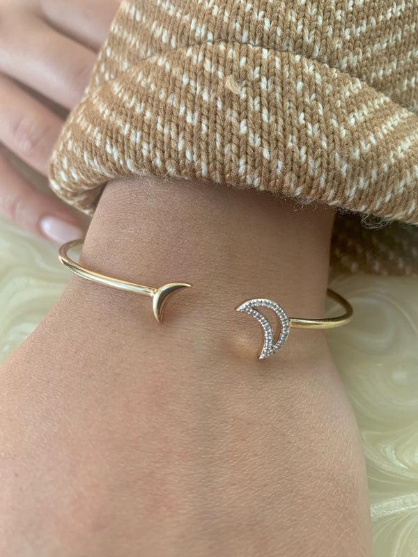 LuvMyJewelry Date Night Double Crescent Adjustable Diamond Cuff In 14K Yellow Gold Vermeil On Sterling Silver