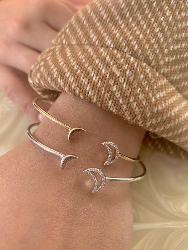 LuvMyJewelry Date Night Double Crescent Adjustable Diamond Cuff In 14K Yellow Gold Vermeil On Sterling Silver