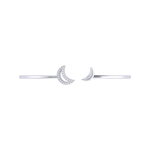 LuvMyJewelry Date Night Double Crescent Adjustable Diamond Cuff In Sterling Silver