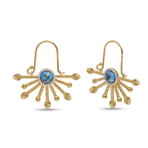 LuvMyJewelry Day Break Half Sun Turquoise Diamond Earrings in 14K Yellow Gold Plated Sterling Silver