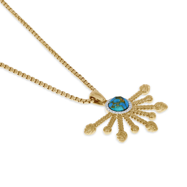 LuvMyJewelry Day Break Half Sun Turquoise Diamond Pendant in 14K Yellow Gold Plated Sterling Silver
