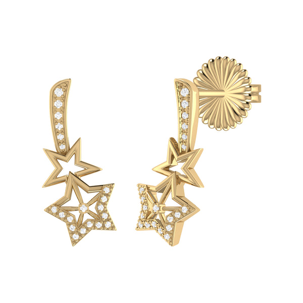 LuvMyJewelry Dazzle Duo Diamond Ear Climbers in 14K Gold Vermeil on Sterling Silver
