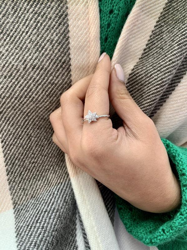 LuvMyJewelry Dazzling Star Bezel Diamond Ring In 14K White Gold