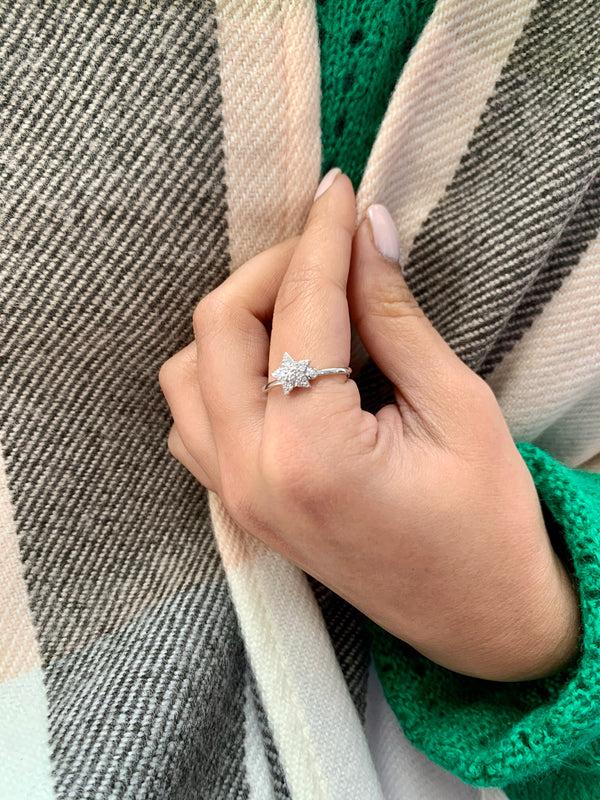 LuvMyJewelry Dazzling Star Bezel Diamond Ring In Sterling Silver