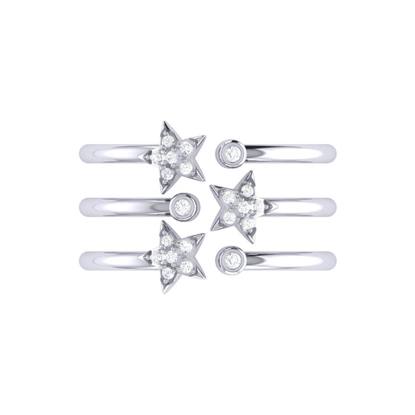 LuvMyJewelry Dazzling Star Bezel Trio Diamond Ring In 14K White Gold