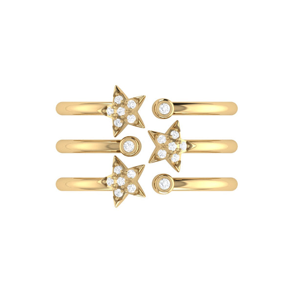 LuvMyJewelry Dazzling Star Bezel Trio Diamond Ring In 14K Yellow Gold