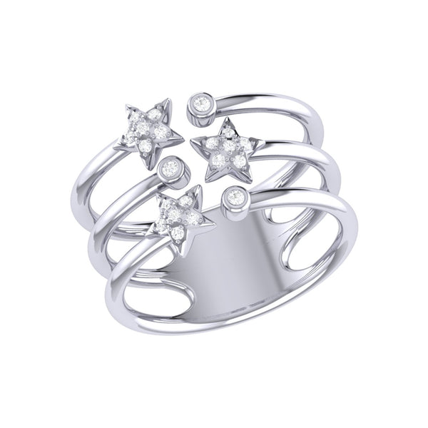 LuvMyJewelry Dazzling Star Bezel Trio Diamond Ring in Sterling Silver