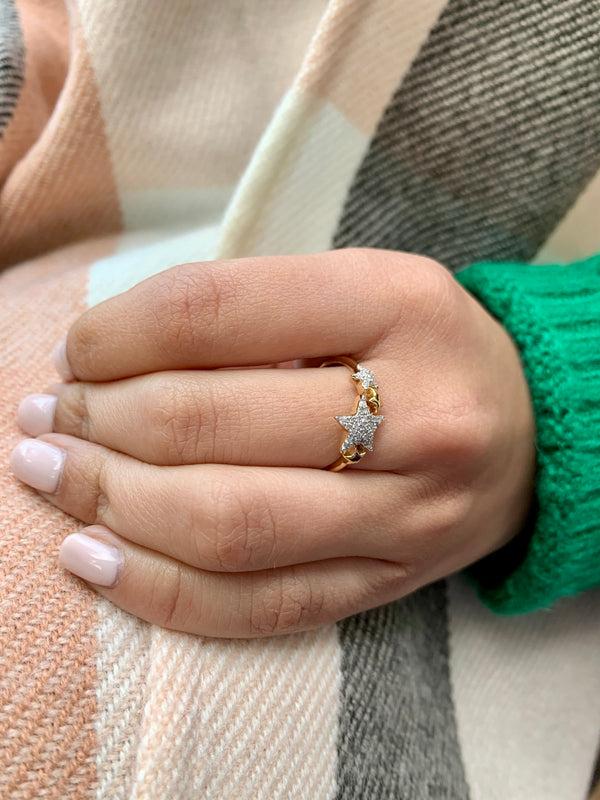 LuvMyJewelry Dazzling Star Cluster Diamond Ring In 14K Yellow Gold Vermeil On Sterling Silver