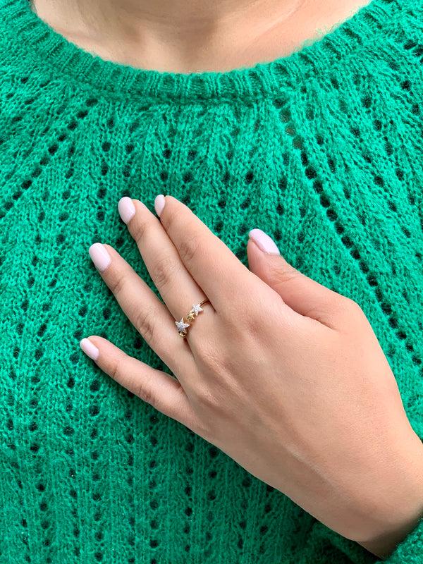 LuvMyJewelry Dazzling Star Cluster Diamond Ring In 14K Yellow Gold Vermeil On Sterling Silver