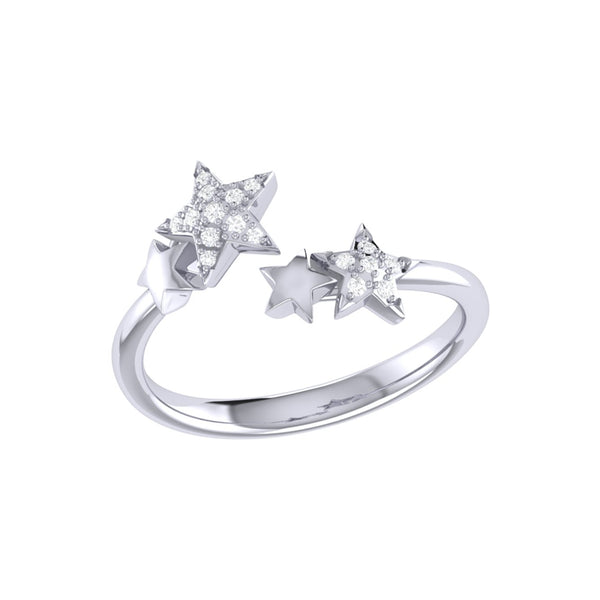 LuvMyJewelry Dazzling Star Couples Diamond Open Ring in 14K White Gold