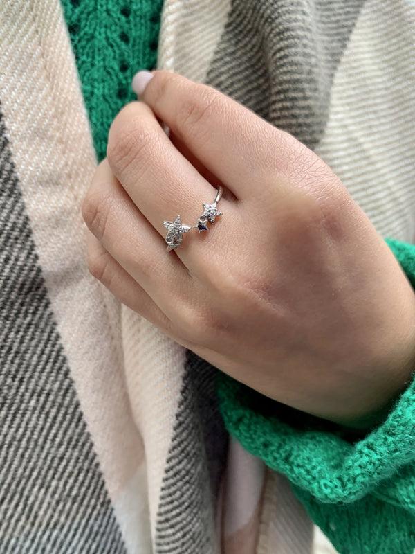 LuvMyJewelry Dazzling Star Couples Diamond Open Ring In 14K Yellow Gold