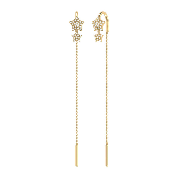 LuvMyJewelry Dazzling Star Duo Tack-In Diamond Earrings in 14K Yellow Gold