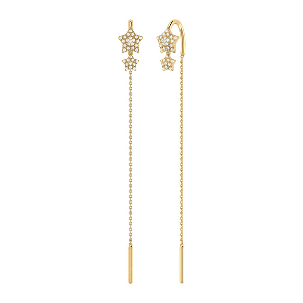 LuvMyJewelry Dazzling Star Duo Tack-In Diamond Earrings in 14K Yellow Gold Vermeil on Sterling Silver