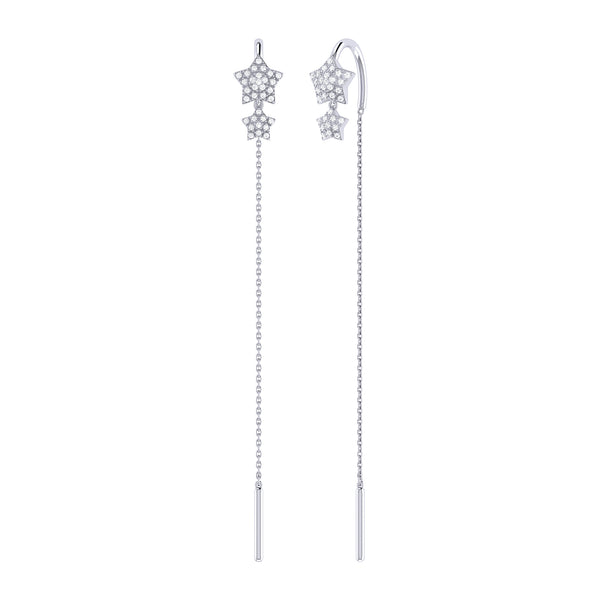 LuvMyJewelry Dazzling Star Duo Tack-In Diamond Earrings in Sterling Silver