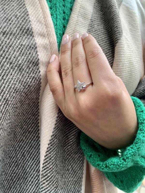 LuvMyJewelry Dazzling Starkissed Duo Diamond Ring In 14K White Gold