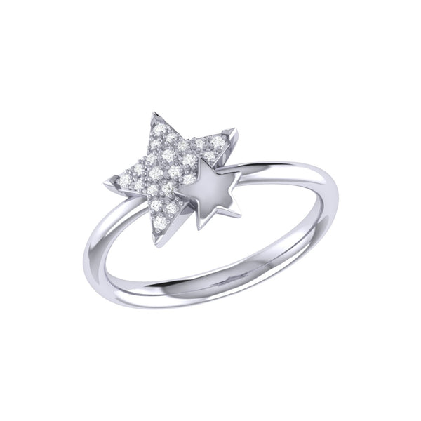 LuvMyJewelry Dazzling Starkissed Duo Diamond Ring in 14K White Gold