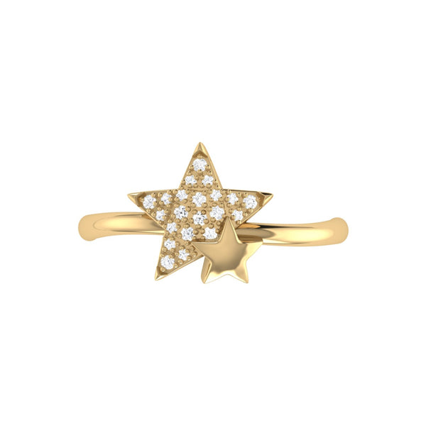 LuvMyJewelry Dazzling Starkissed Duo Diamond Ring In 14K Yellow Gold Vermeil On Sterling Silver