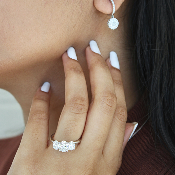 LuvMyJewelry Delila 14K White Gold Oval Cut Lab Grown Diamond Trinity Ring - 2 Ct