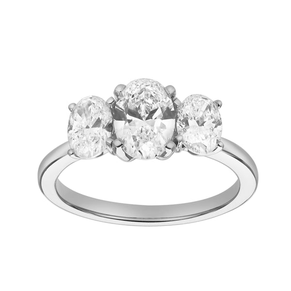 LuvMyJewelry Delila 14K White Gold Oval Cut Lab Grown Diamond Trinity Ring - 2 ct