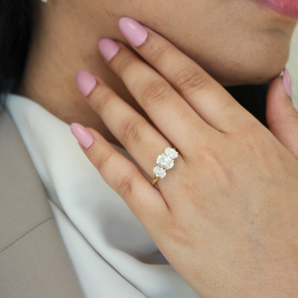LuvMyJewelry Delila 14K Yellow Gold Oval Cut Lab Grown Diamond Trinity Ring - 2 Ct