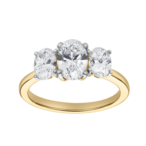 LuvMyJewelry Delila 14K Yellow Gold Oval Cut Lab Grown Diamond Trinity Ring - 2 ct