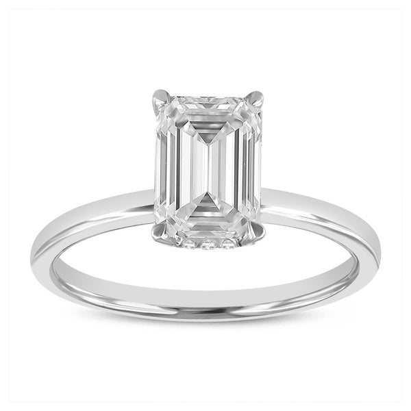 LuvMyJewelry Delphine 14K White Gold Emerald Cut Lab Grown Diamond Hidden Halo Engagement Ring - 2.1 ctw