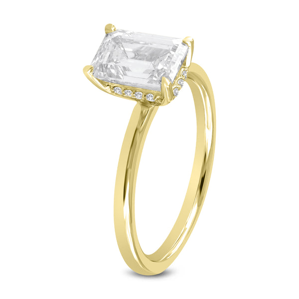 LuvMyJewelry Delphine 14K Yellow Gold Emerald Cut Lab Grown Diamond Hidden Halo Engagement Ring - 2.1 Ctw