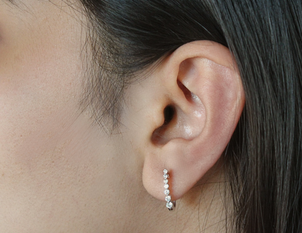 LuvMyJewelry Dewdrop Cascading Diamond Huggie Hoop Earrings In 14K White Gold